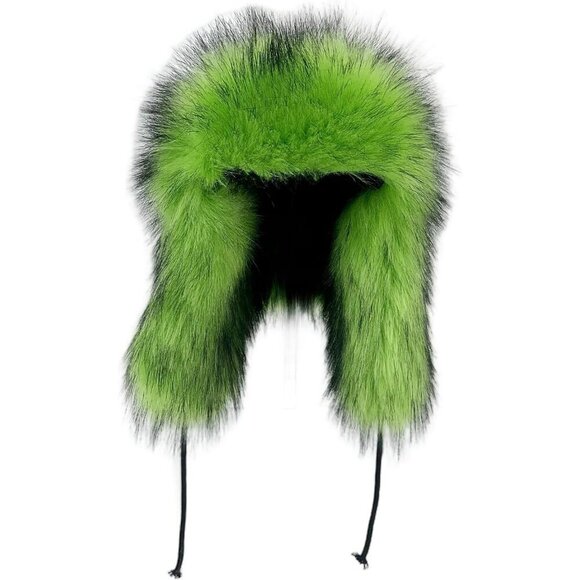 Unisex Green Faux Fur Russian Hat, Soft, Warm Winter Trapper  display picture 3
